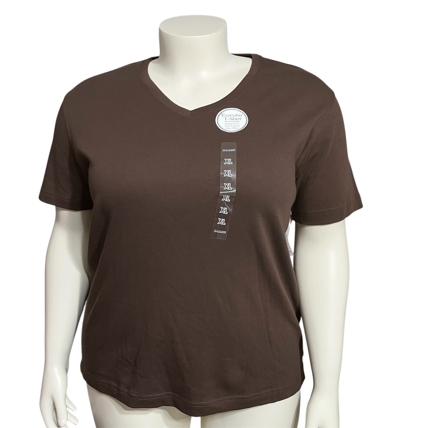 Kim Rogers Chocolate Brown 100% Cotton Tee Sz-XL