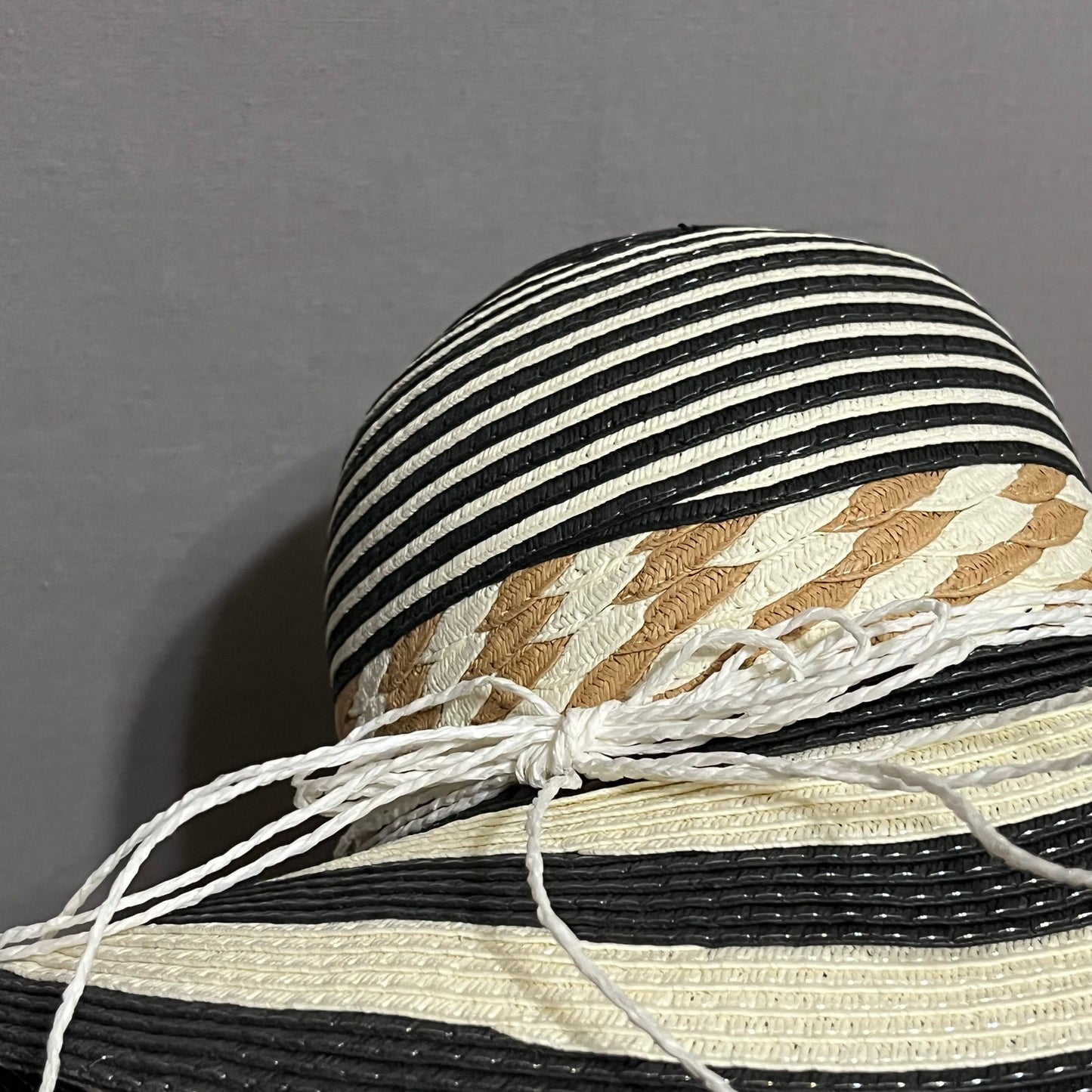 Nicole Marciano Striped 100% Straw Floppy Hat One Size