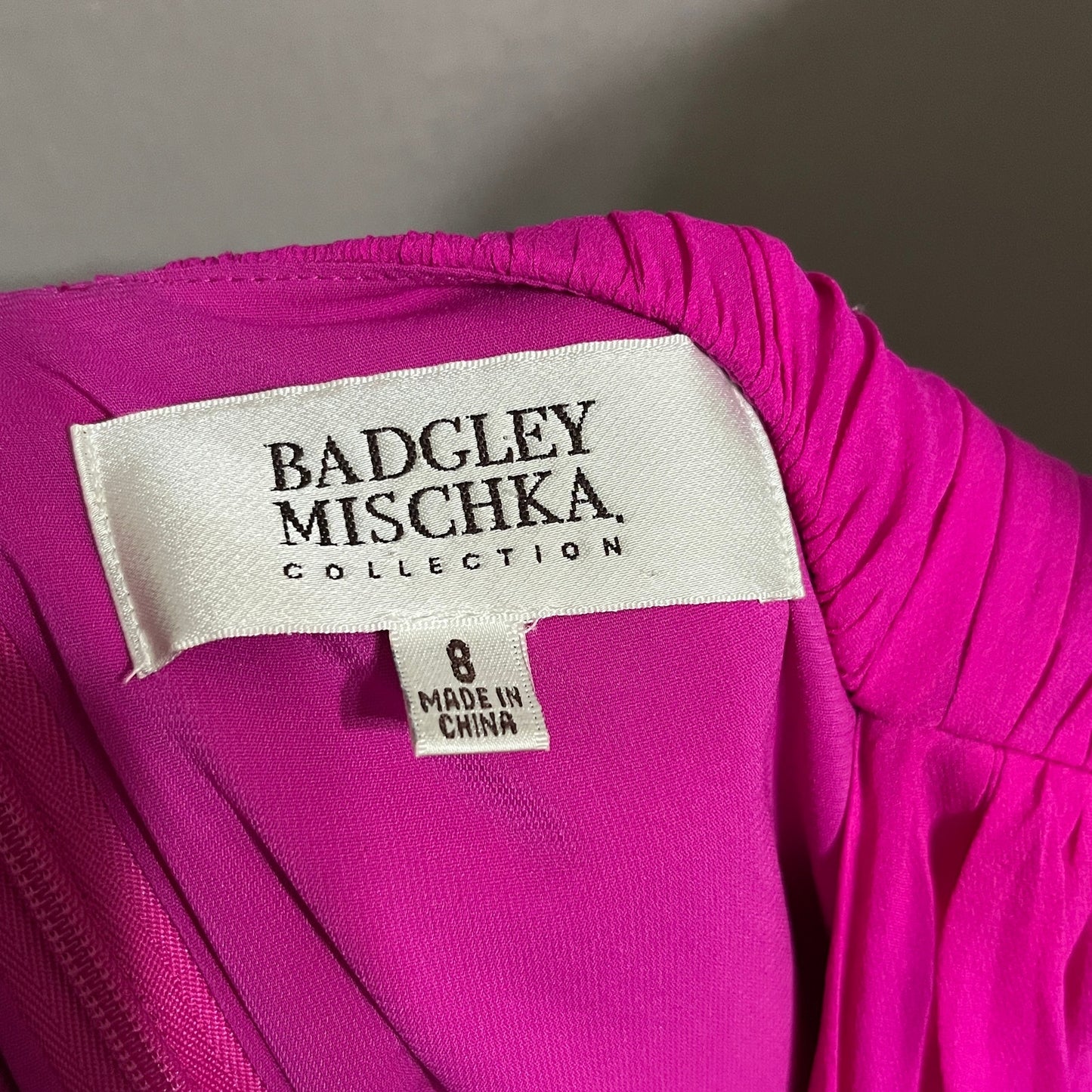 Badgley Mischka Women’s Special Occasion 100% Silk Fushia Pink Dress Sz-8