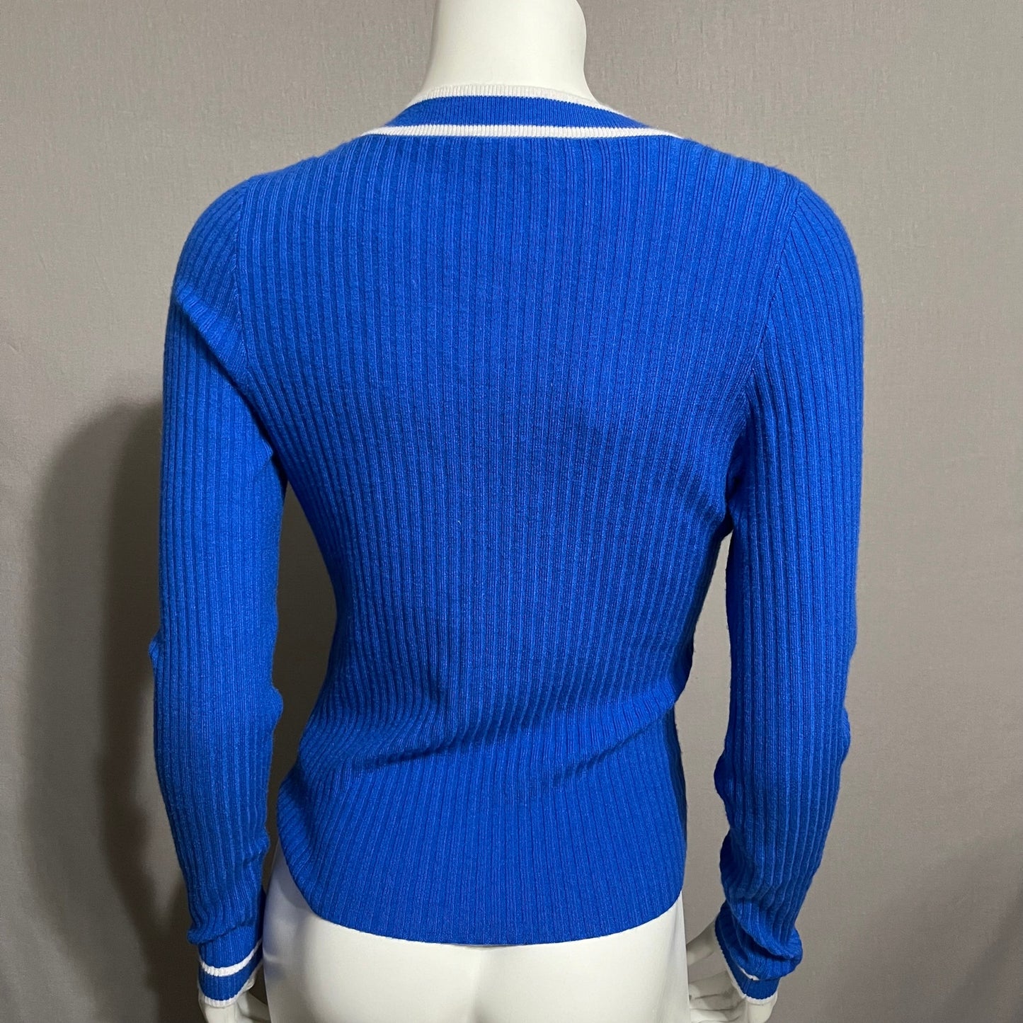 Express Blue Ribbed Knit V-Neck Gold Buttons Pullover Sweater Sz-Small