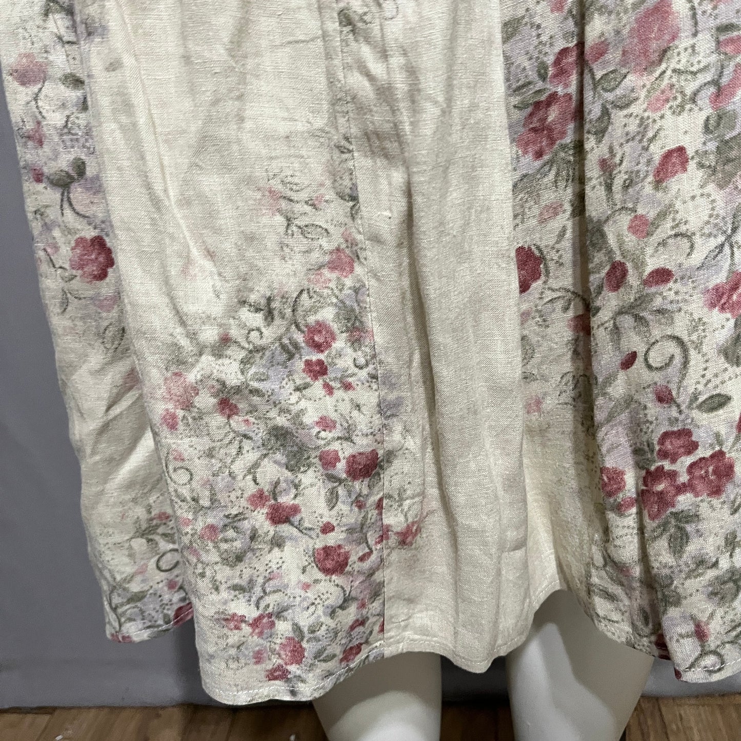 Blue Willis 100% Linen Floral Flare Pleated Skirt Sz-Medium