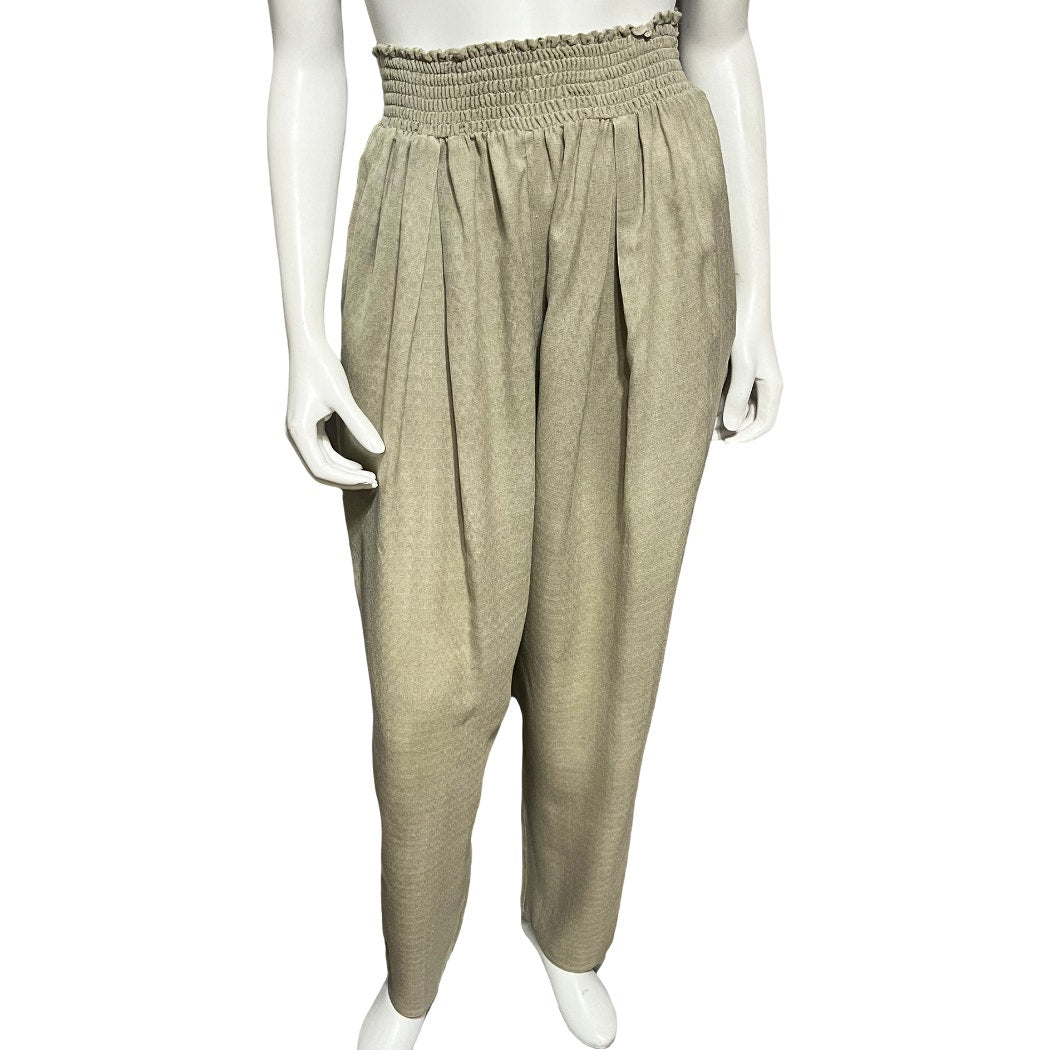 Eileen Fisher Taupe 100% Silk High Waist Pleated Trousers Sz-2