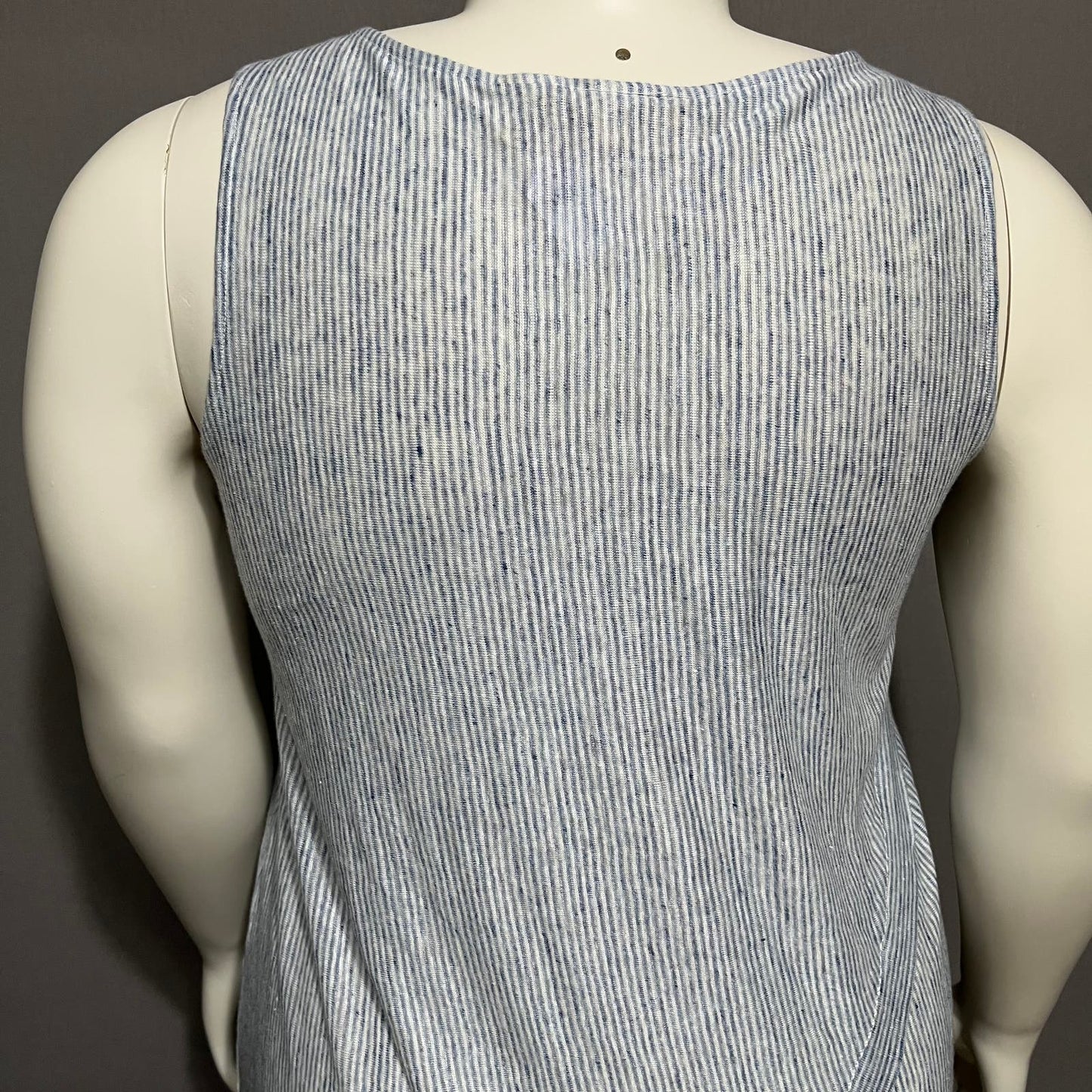 Christian Siriano Blue Striped 100% Linen Tank Top Sz-1X