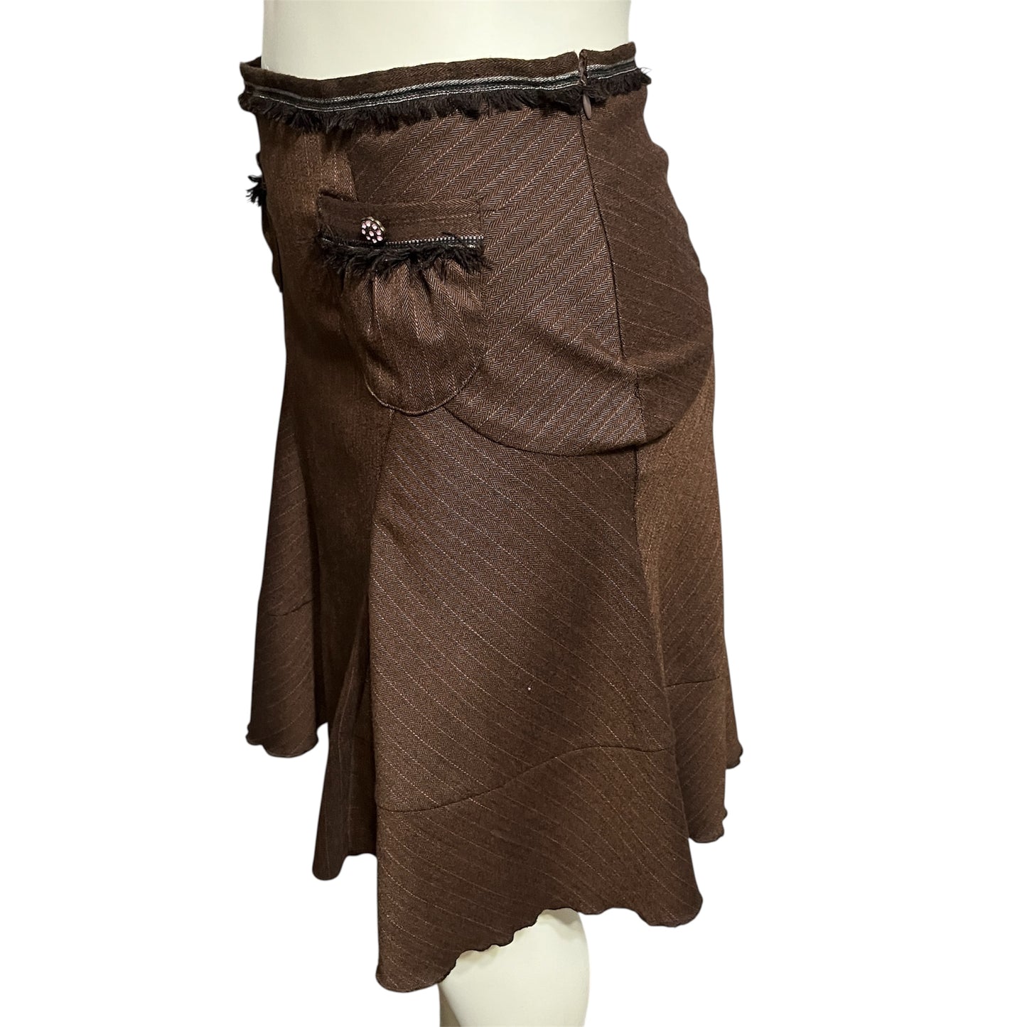 Chic A-Line Godet Stripe Brown & Pink Skirt