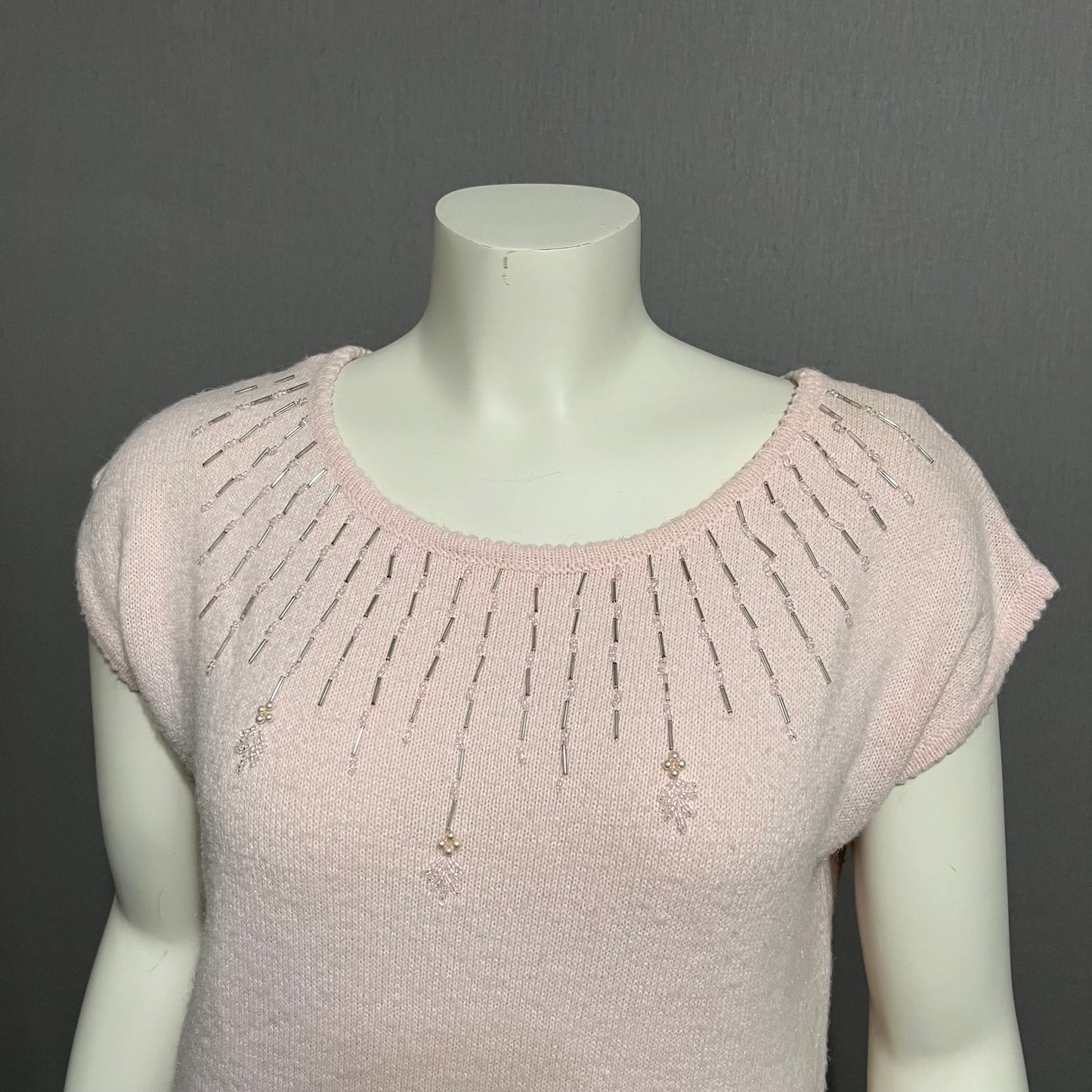 Vintage L.O.H Light Pink Beaded Embellished Sweater Sz-Medium