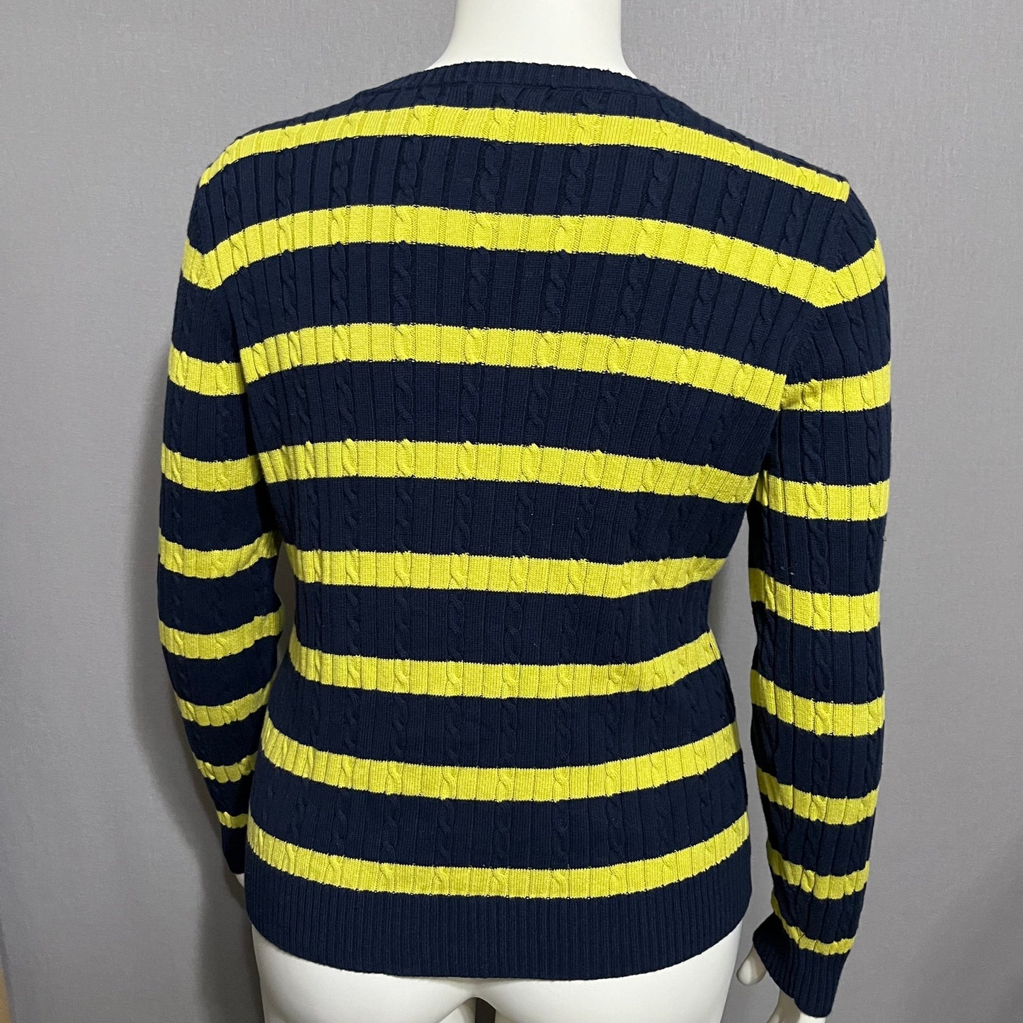 Izod Lime Green & Navy Striped 100% Cotton Long Sleeve Sweater Sz-Large