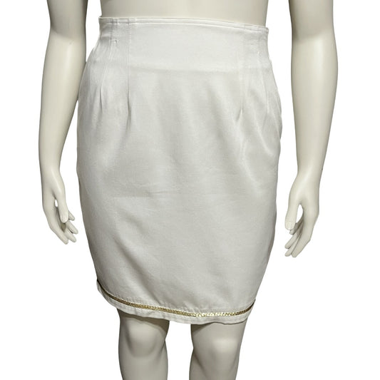 IIF Vintage White Pencil With Gold Beaded Hem Skirt Sz-14