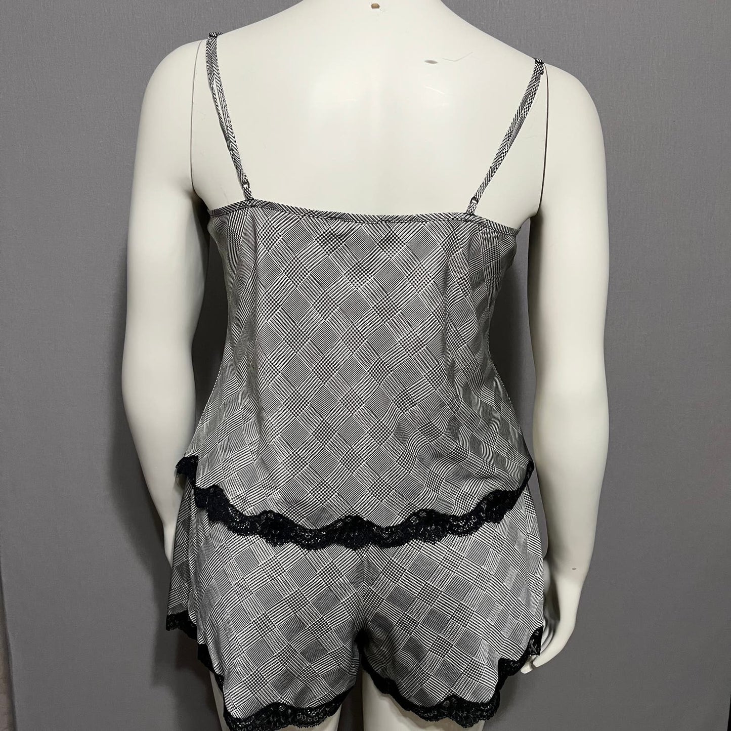 Lauren Ralph Lauren Houndstooth Lace Satin 2 Pc Short Pajama Set Sz-Large