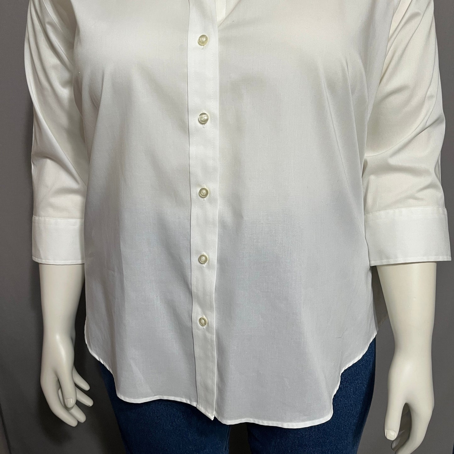 Lady Hathaway White Cotton Button Front Shirt 3/4 Sleeve Sz-XXL