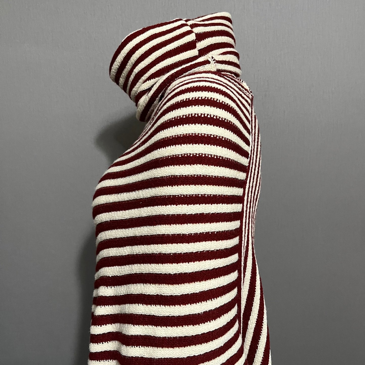 Striped Maroon Turtleneck Pullover Poncho Fringed Sweater Sz-One Size