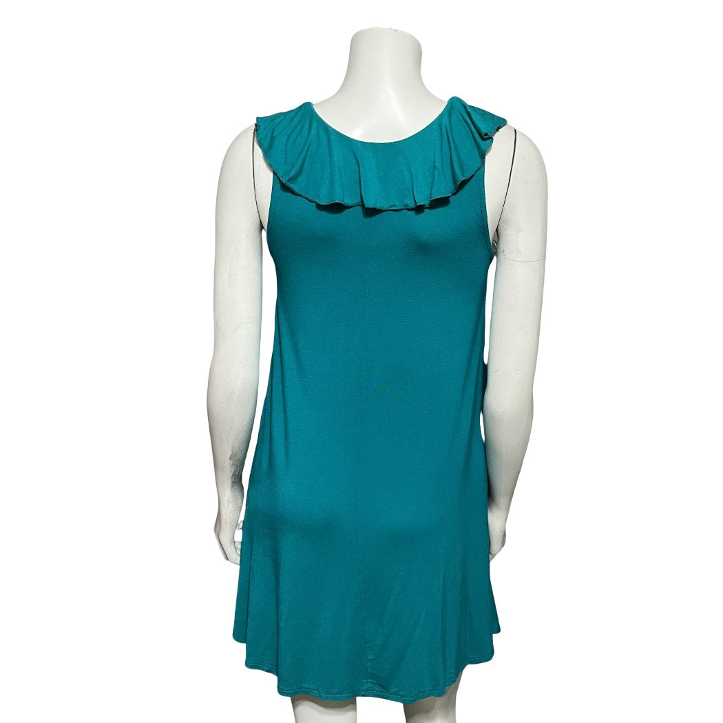 Mittoshop Turquoise Knit Ruffle Collar Casual Vacation Dress Sz-Small