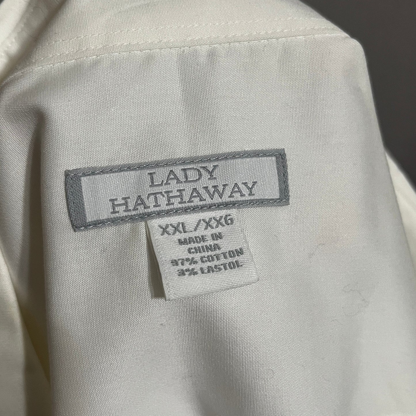 Lady Hathaway White Cotton Button Front Shirt 3/4 Sleeve Sz-XXL