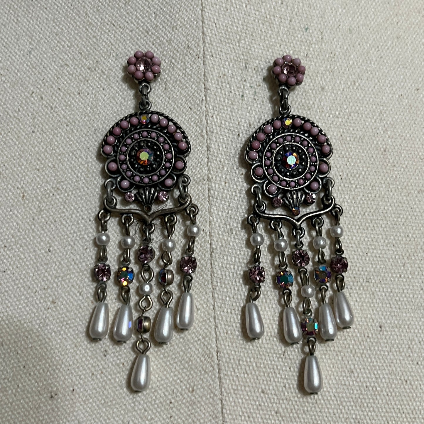 Boho Pink and Silver Chandelier Earrings
