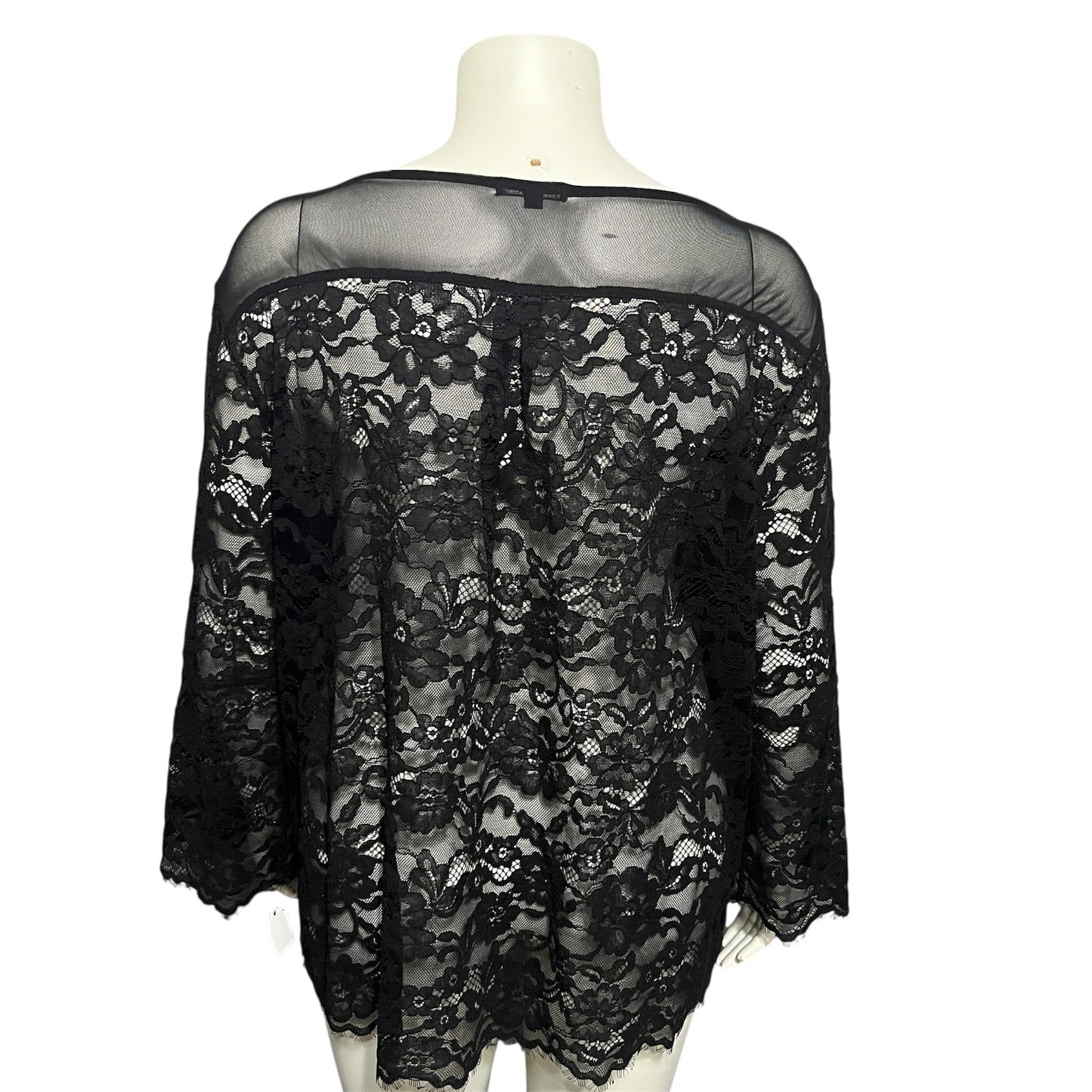 Anue Ligne Black Lace Flare Sleeve Top Sz-XL