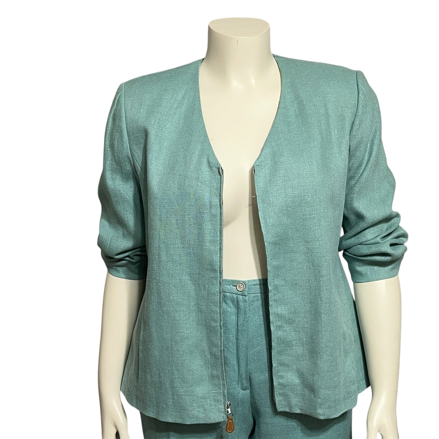 Doncaster Mint Women’s Green 100% Linen 2 Pc Pant Suit-LARGE