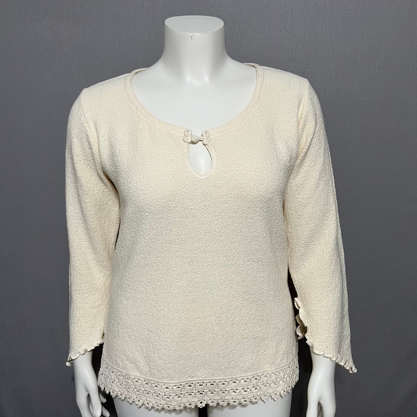 Pubenza Cream Textured Casual 100% Cotton Flared Sleeve Top Sz-Medium