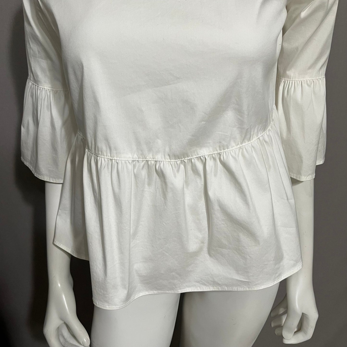 Lands End White Peplum Style Flared Sleeve Shirt Sz-2 (Small)