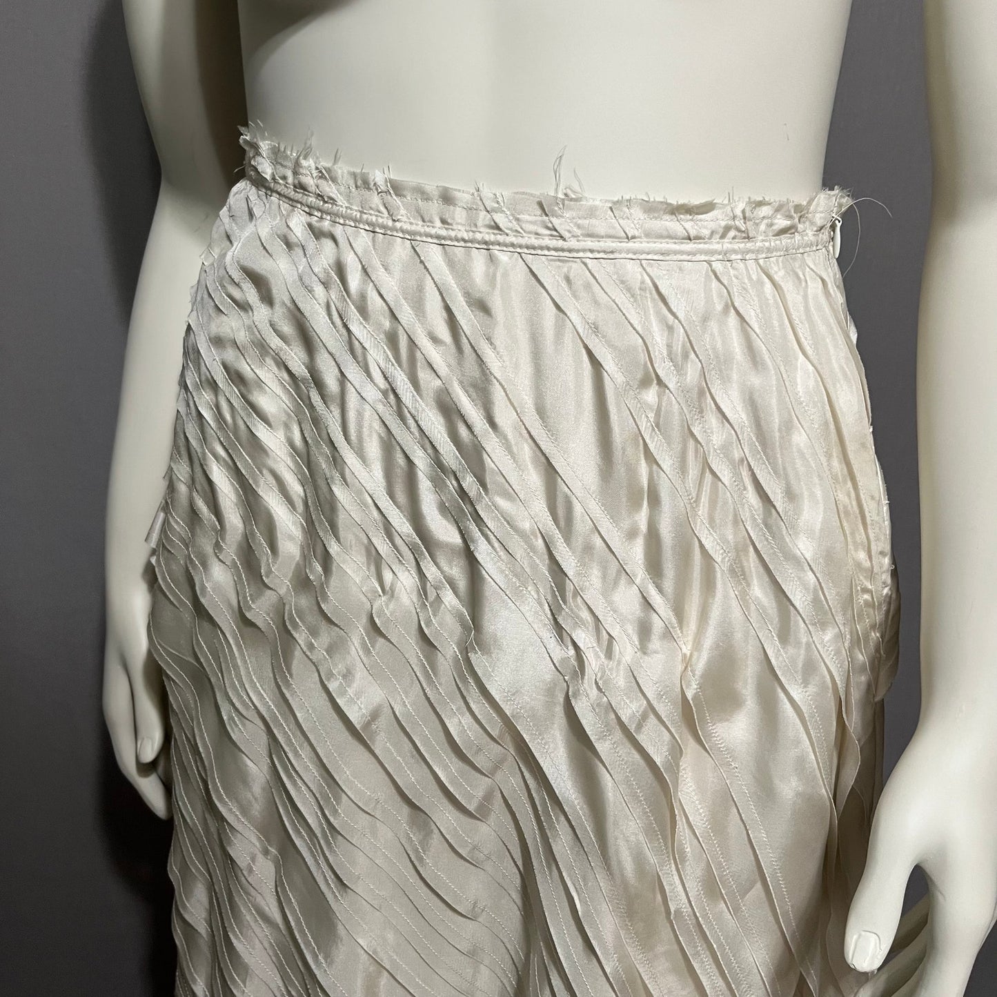 Grace Elements Cream Pleated Textured 100% Silk Midi Skirt Sz-14 (Medium)