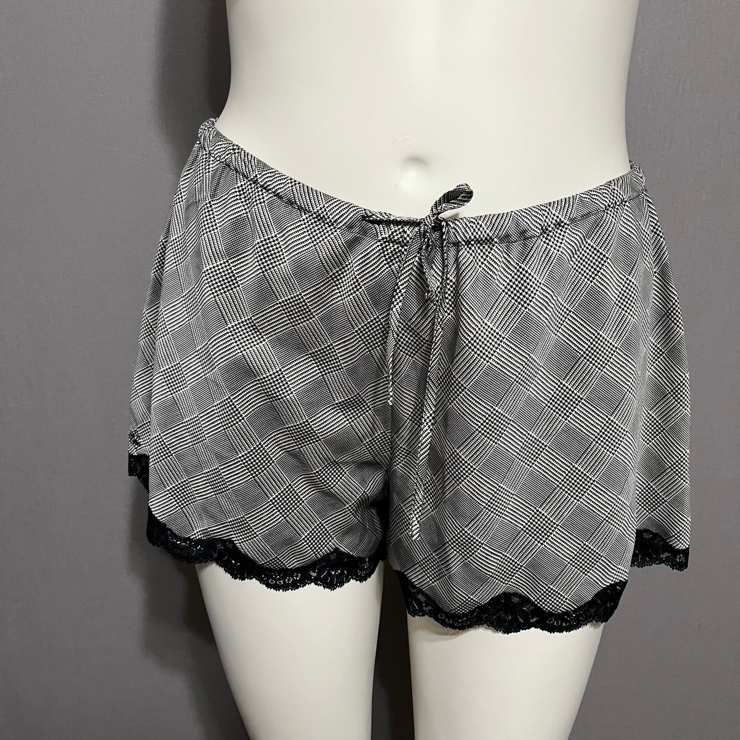 Lauren Ralph Lauren Houndstooth Lace Satin 2 Pc Short Pajama Set Sz-Large