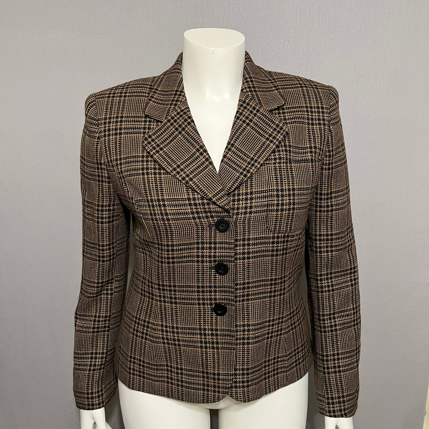 Jones New York Brown Plaid Academia 3 Button Front Blazer Sz-10