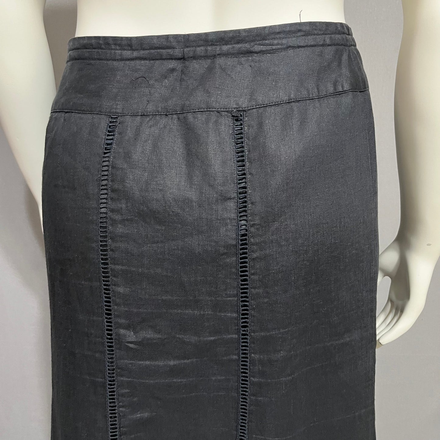 Edward Black 100% Linen Fit & Flare Midi Skirt Sz-12