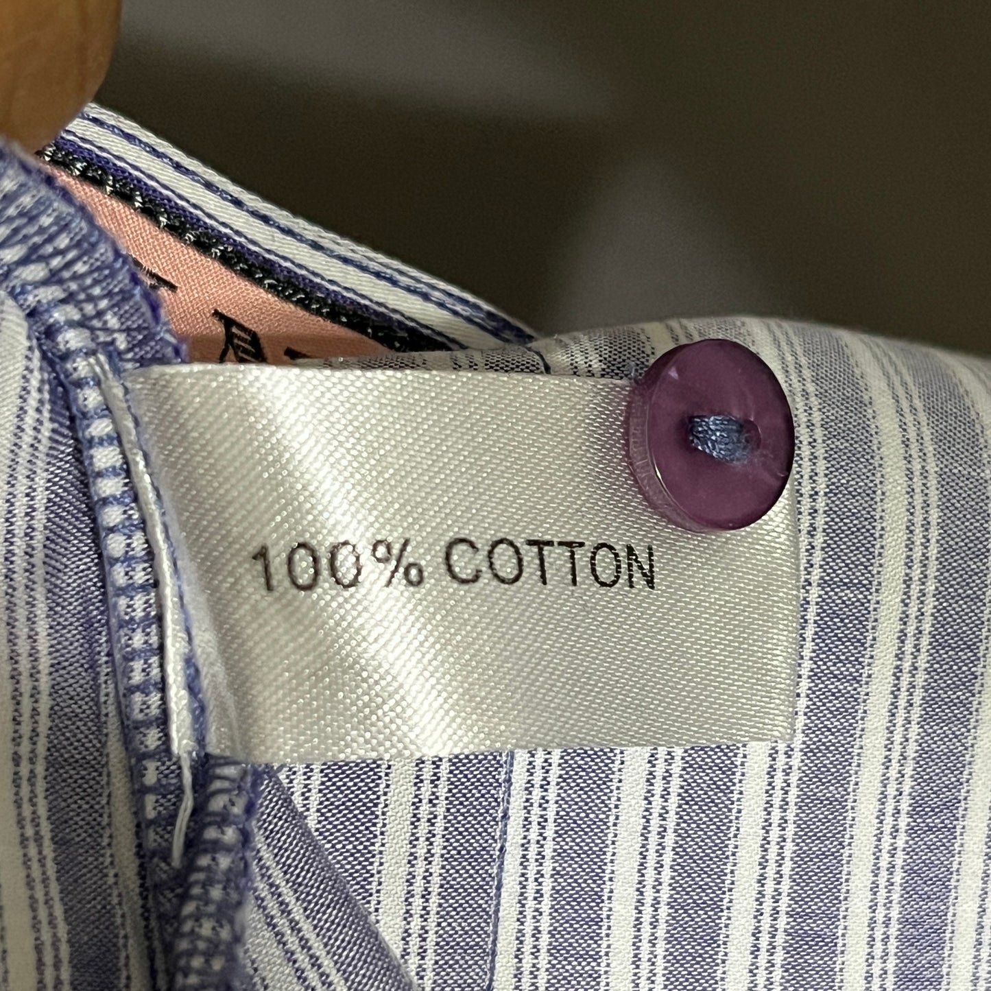 Thomas Pink Womens Purple 100% Cotton Striped Shirt Ruffle Short Sleeve  Sz-10