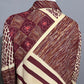 Due per Due Burgundy Silk Floral Striped Sheer Flowy Button Front Blouse Sz-16