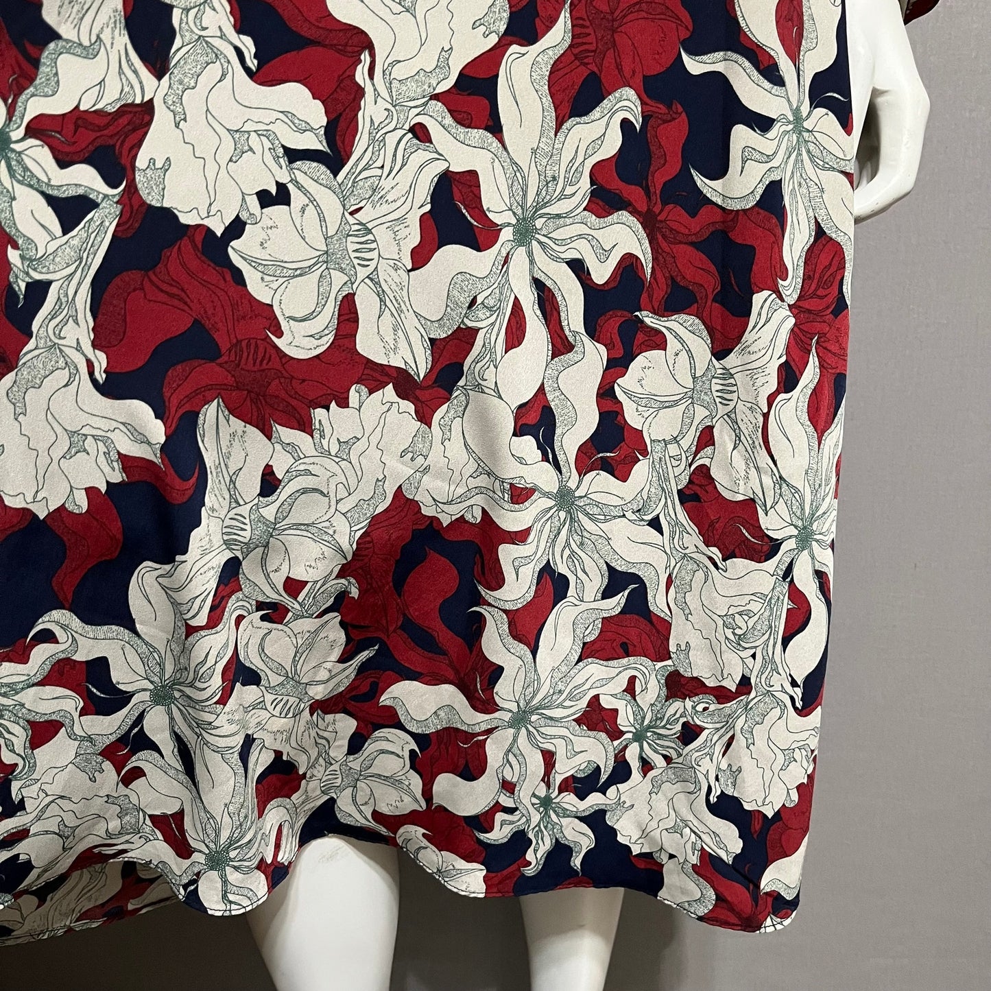 PinkyOtto Gray Maroon Navy Floral Leaf Long Sleeve Dress Sz-8