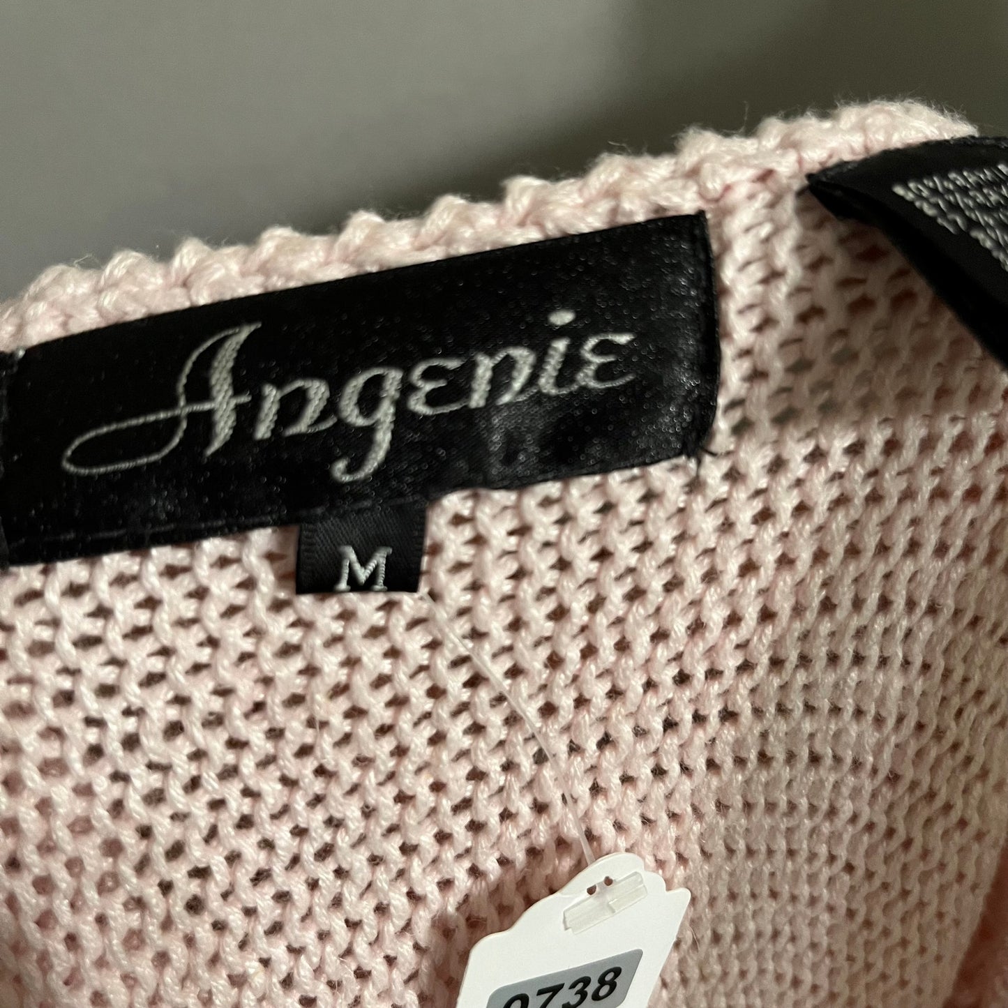 Vintage Angenie Pink Braided V-Neck Floral Applique Sweater Sz-Medium