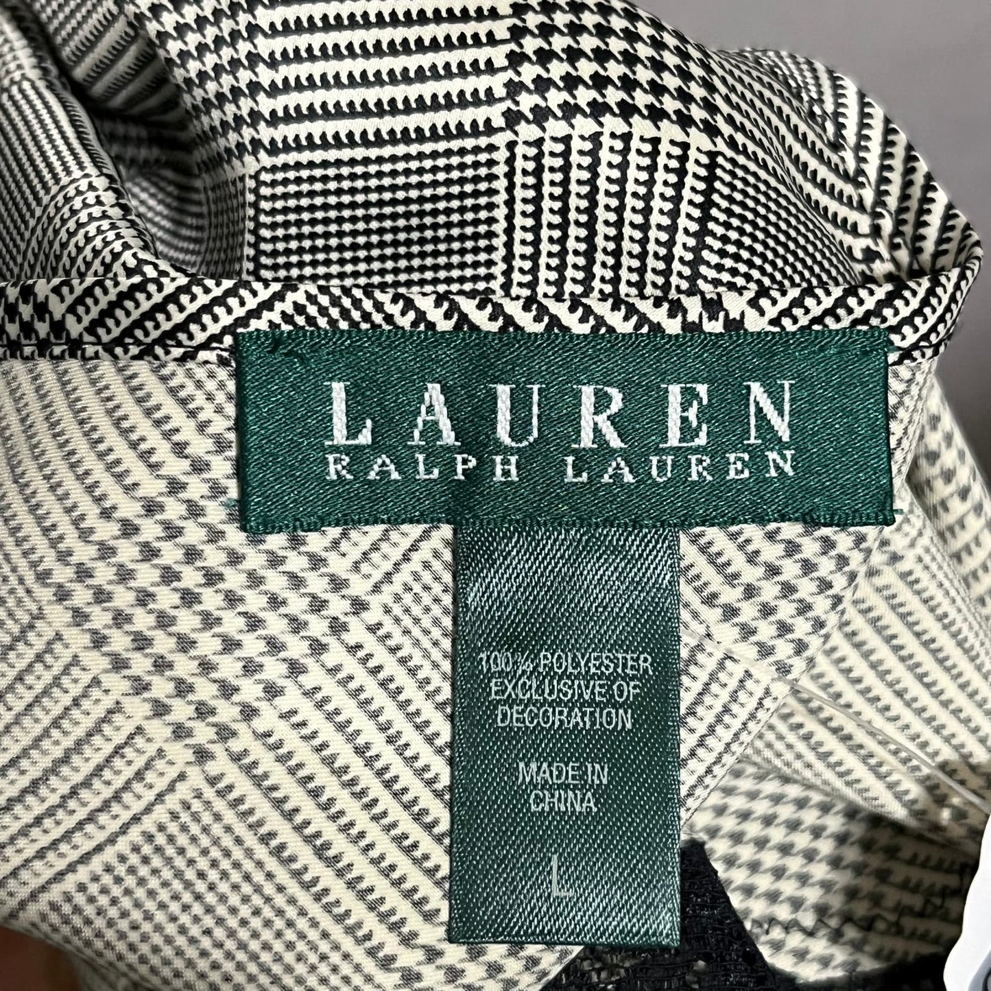 Lauren Ralph Lauren Houndstooth Lace Satin 2 Pc Short Pajama Set Sz-Large