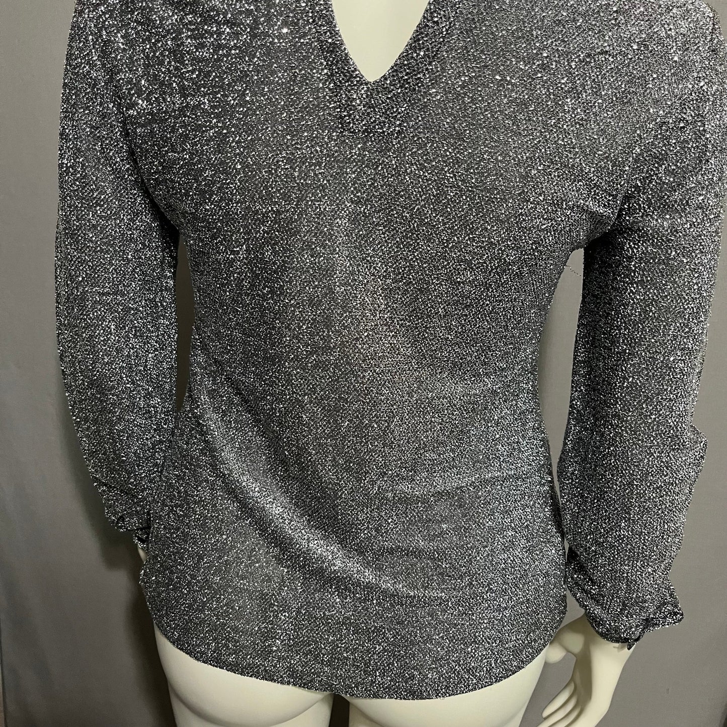 Vintage Silver Metallic Pullover Long Sleeve Top Sz-Small