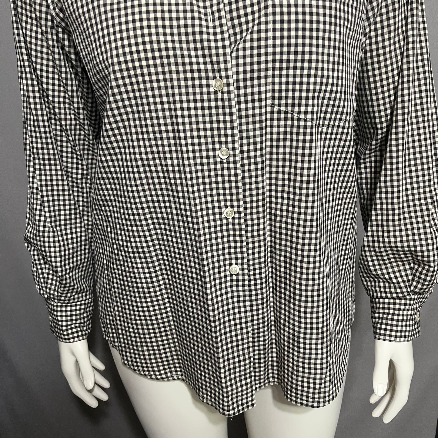Jones New York Gingham Brown Button Front Top Sz-12