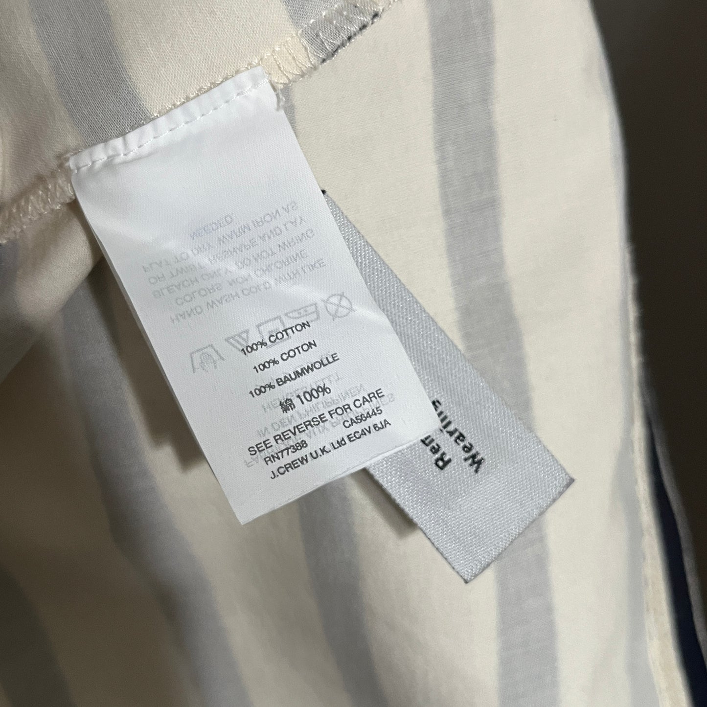 Cream & Navy Striped 100% Cotton Flare Sleeve Top Sz-XL