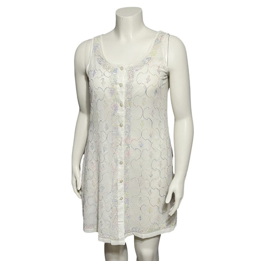 Sacred Threads White Embroidered Button Front Sleeveless Dress Sz-Med/Lg