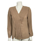 Marshall Fields Brown Chiffon V-Neck Pleated Long Sleeve Blouse Sz-Small