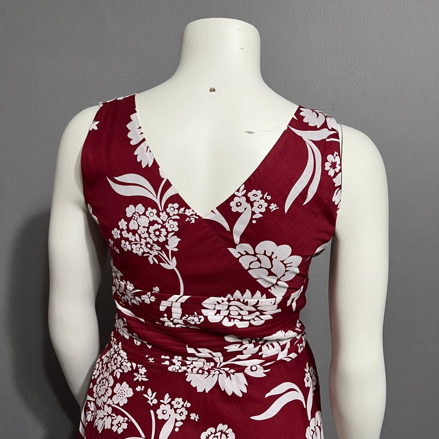 Ann Taylor Maroon 100% Cotton Hawaiian Floral Print Dress Sz-10