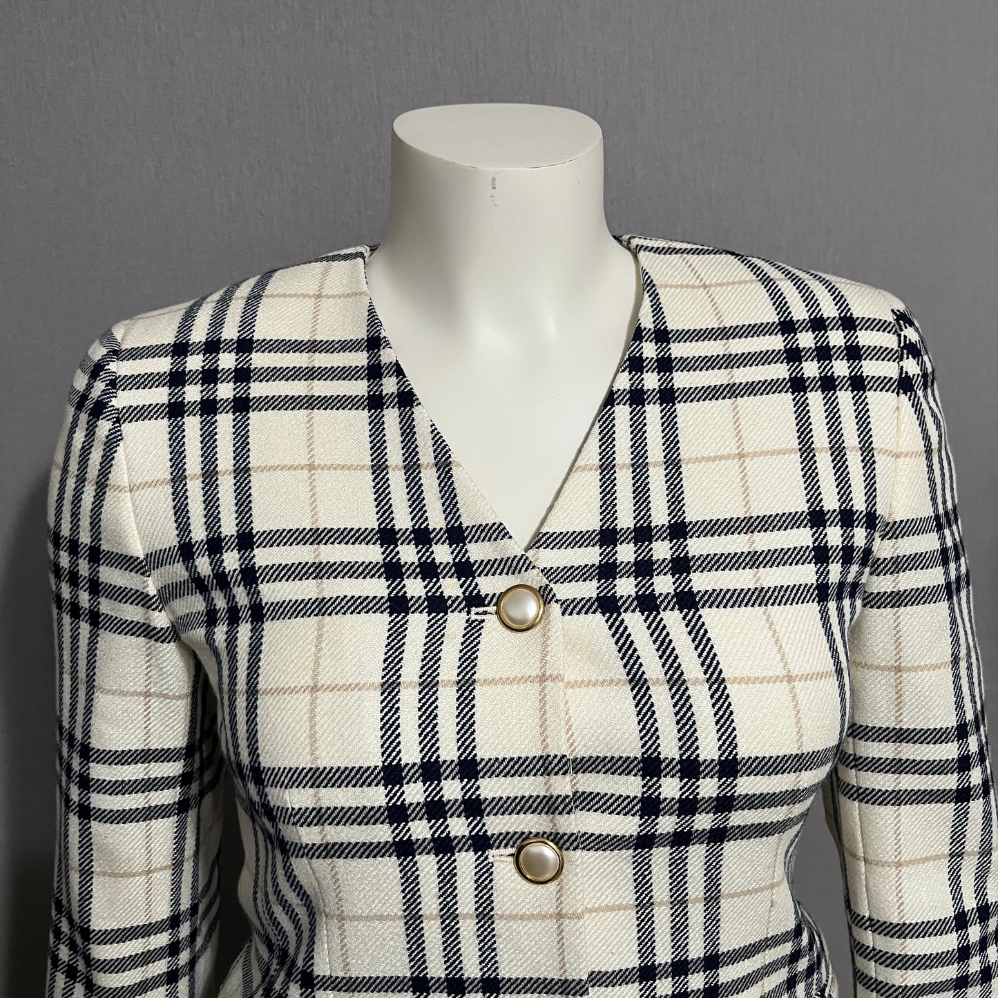 Liz Claiborne Cream and Black Plaid Blazer