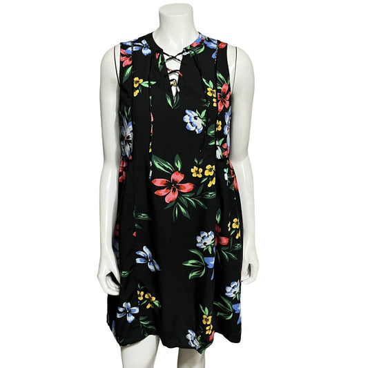 Old Navy Black Floral Rayon A-Line Dress Sz-Small