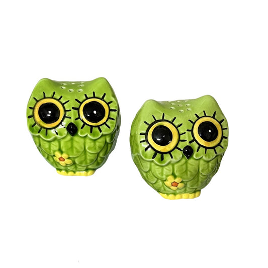 Owls Green 2 Pc Ceramic Salt & Pepper Shakers