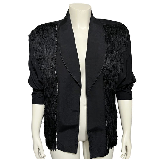 Vintage Cache Black With Fringe Rhinestone Blazer Jacket Sz-Large