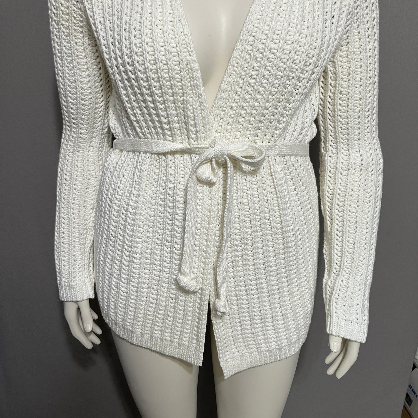 Jones New York Cream Tie Waist Open Cardigan Sweater Sz-Medium