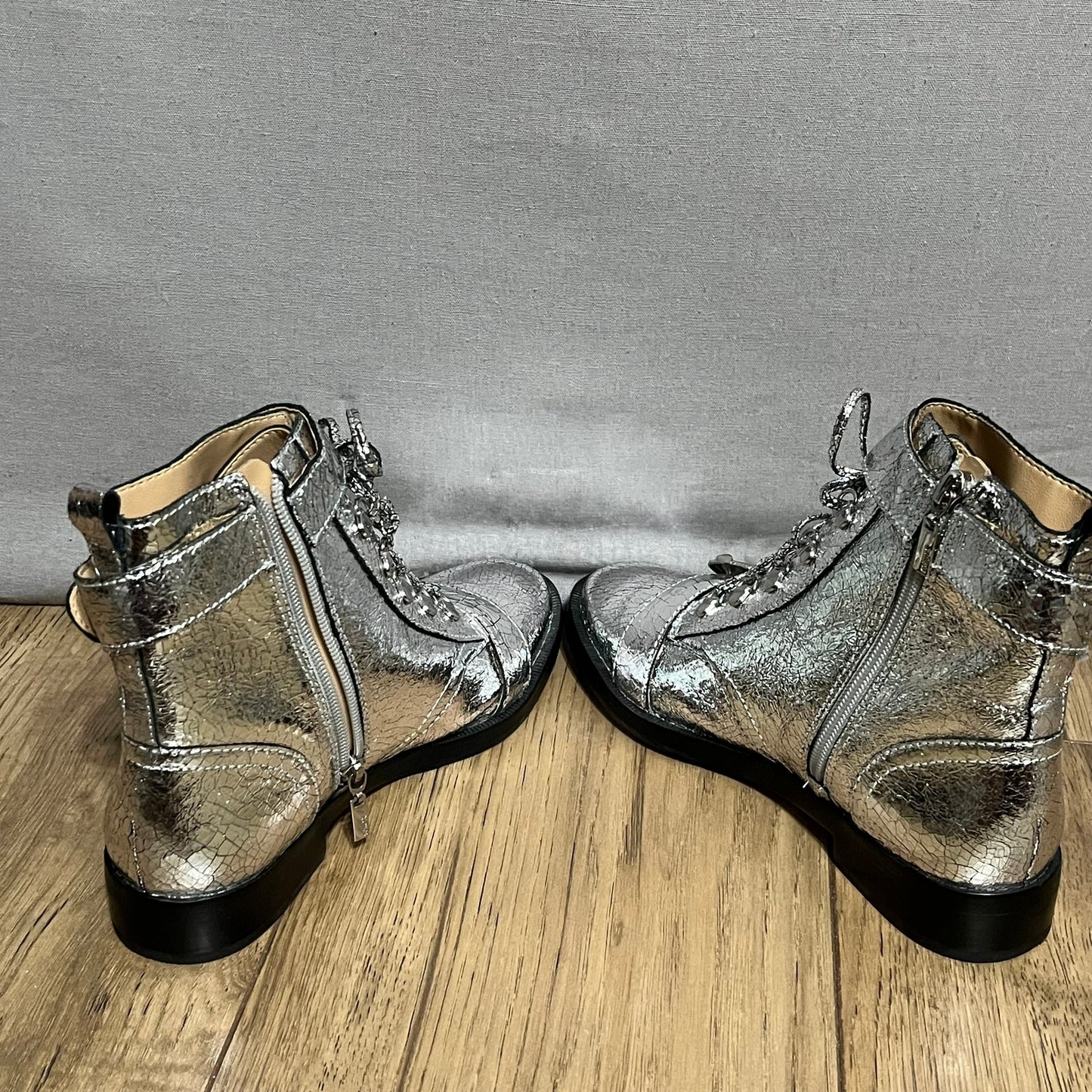 Schutz Silver Metallic Combat Ankle Boots Sz-8