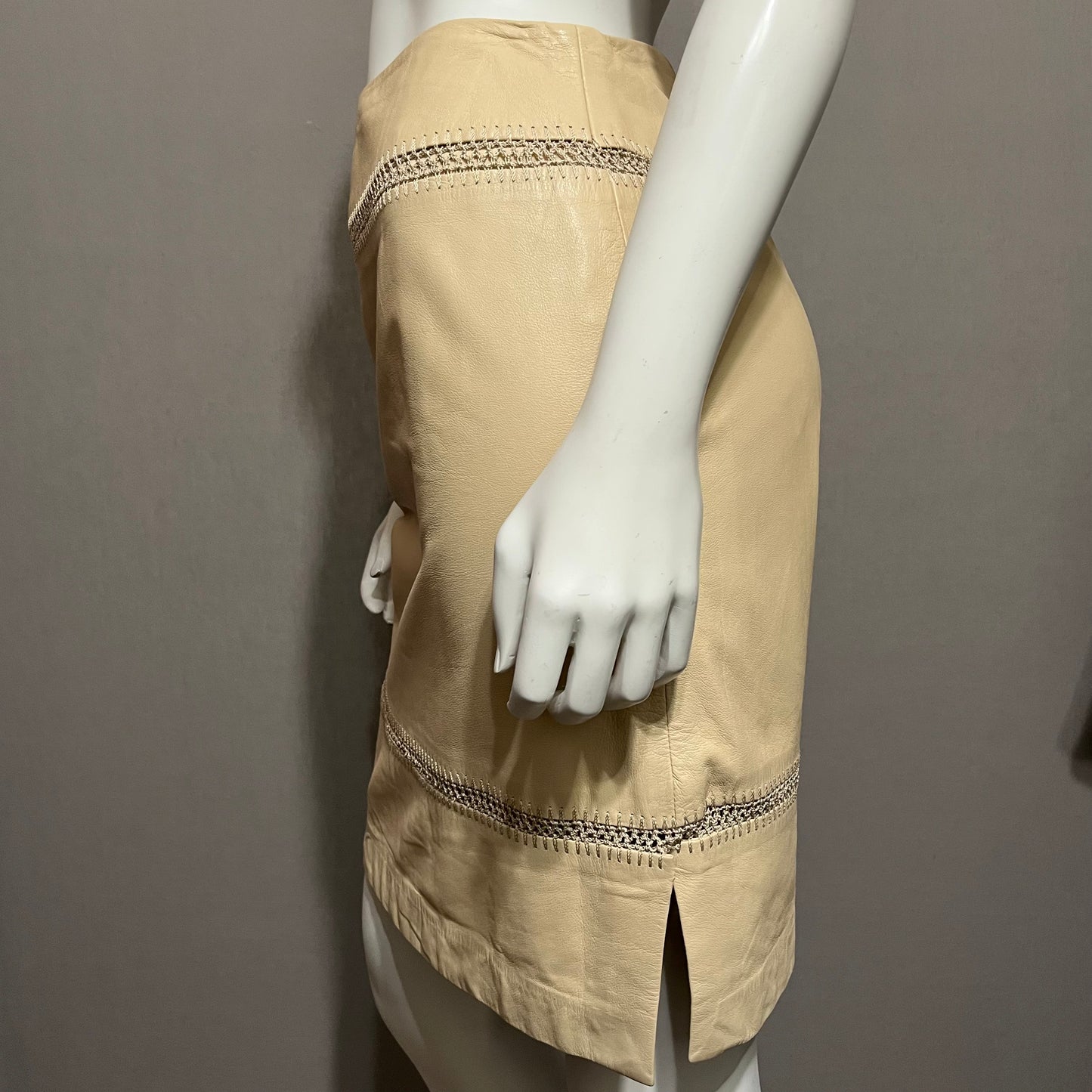 Anne Klein Cream Leather Skirt Sz-8