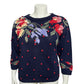 Vintage Jennifer Reed Navy Cherry Red Floral Embroidered Artsy Sweater Sz-Medium