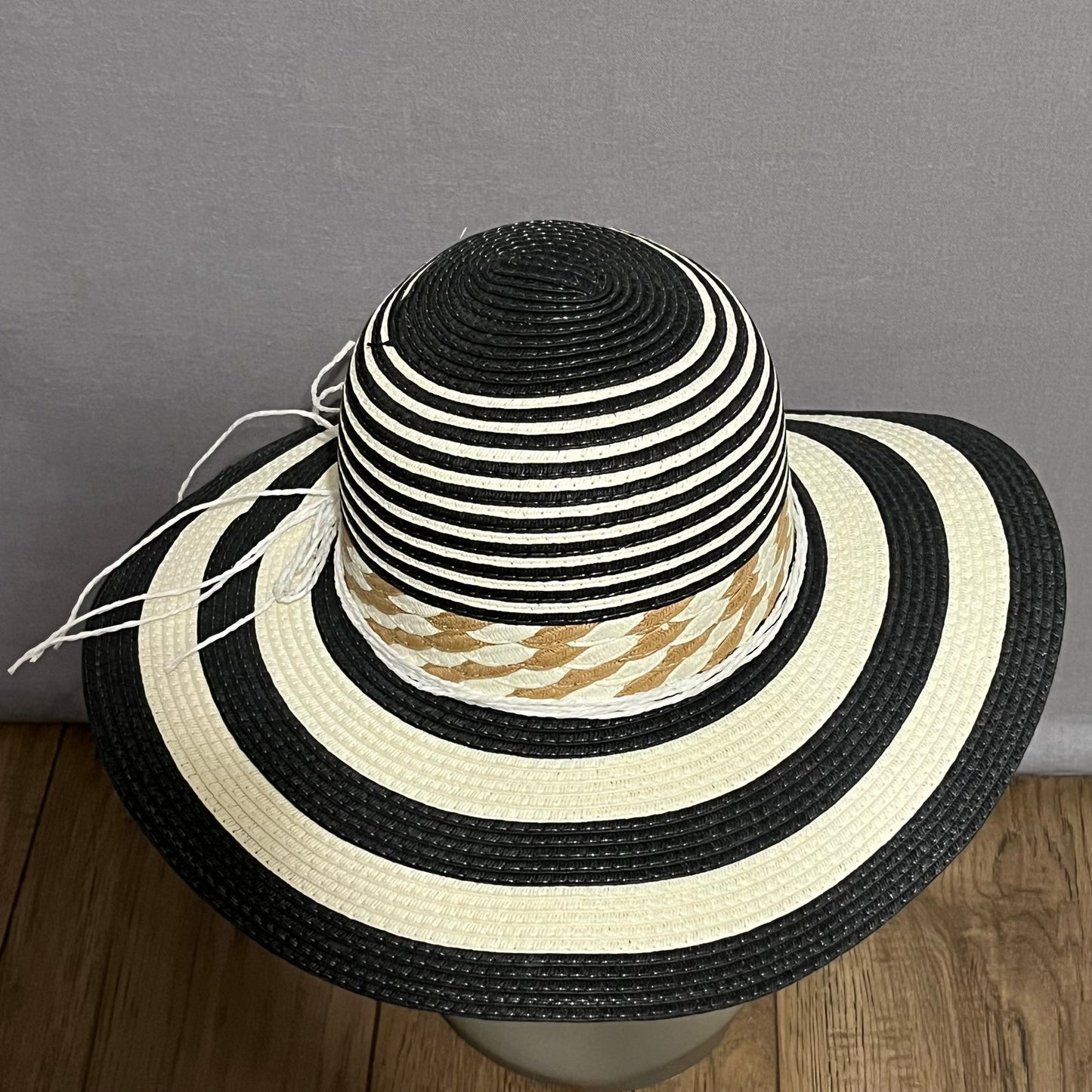 Nicole Marciano Striped 100% Straw Floppy Hat One Size