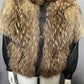 Vintage Raccoon Fur Chocolate Leather Bomber Jacket Sz-Small/Medium