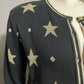Vintage Holiday Black Cardigan with Gold Star Pattern
