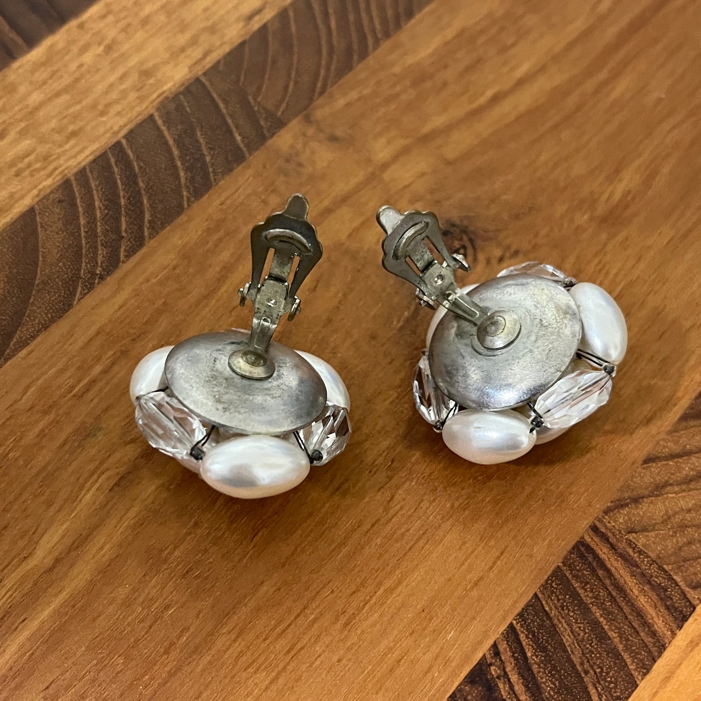 Vintage Made In Japan Silver Costume Pearl Earrings