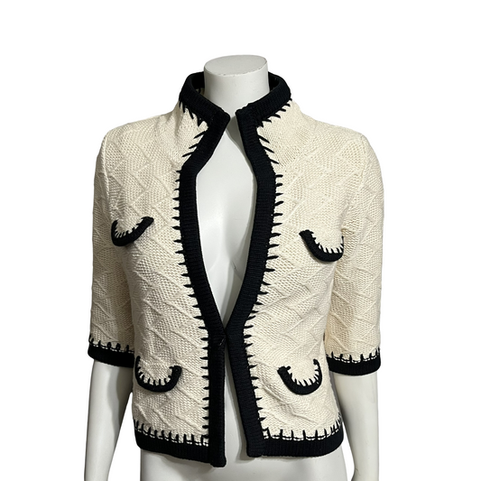 Cabi Textured Cream & Navy Sweater Sz-Small