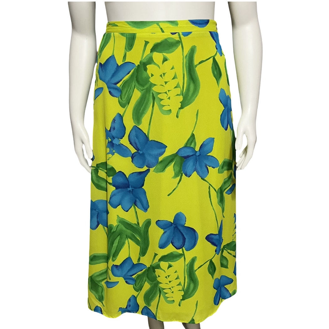 Outfit JPR Lime Green Blue Floral Summer Midi Skirt Sz-Medium